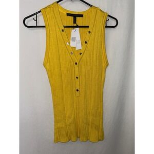 White‎ House Black Market Sleeveless Ribbed Button Tank Top - Size M Yellow